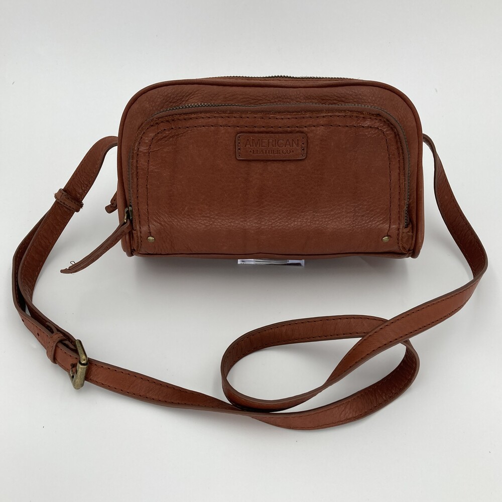American Leather Co Brandy Brown Glove Leather Hampton Multi Zip Crossbody Bag